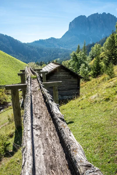 Velho Canal Entrada Madeira Moinho Água Val Morins Alpes Dolomitas — Fotografia de Stock