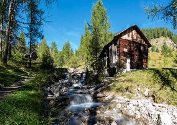 Stary Drewniany Młyn Wodny Val Morins Alpy Dolomitowe Południowego Tyrolu — Zdjęcie stockowe