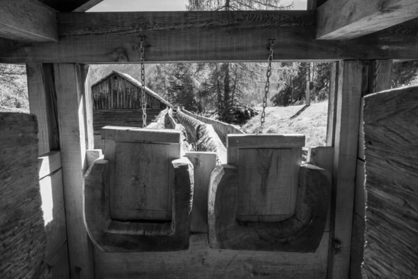 Egy Régi Fából Készült Vízimalom Val Morinsban Dél Tirol Dolomita — Stock Fotó