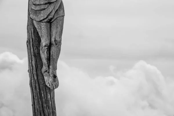 Salib Puncak Kayu Tua Yang Indah Dari Gunung Lagazuoi Alpen — Stok Foto