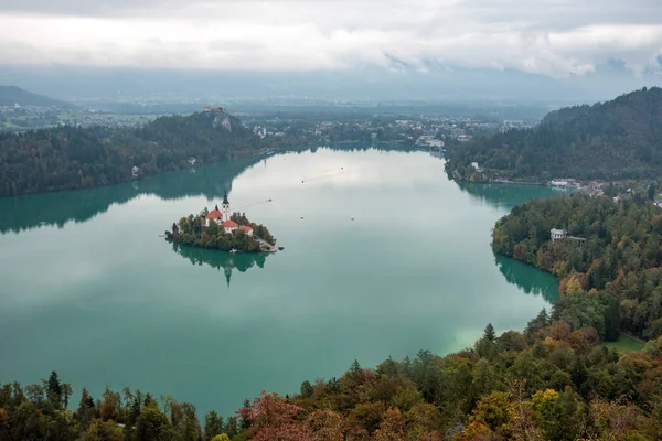 Peaceful View Lake Bled Island Its Pilgrimage Church Assumption Mary — Stock Photo, Image