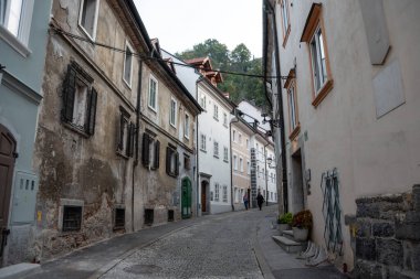Slovenya 'nın başkenti Ljubljana' da eski bir ara sokak.