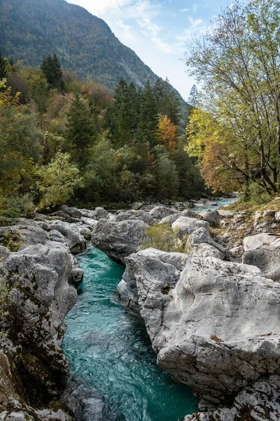 Soca River Flowing Wild Mountain Landscape Julian Alps Slovenia — Stock Photo, Image
