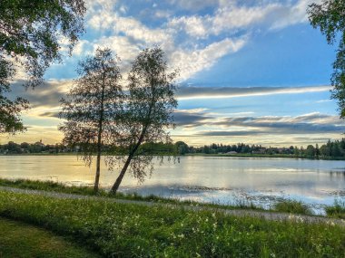 Scenic sky above the lake of Bad Bayersoien in the Bavarian Alps, Germany