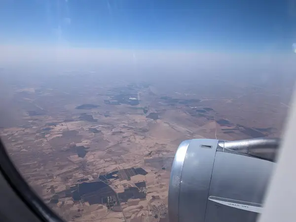 Flygfoto Över Marockansk Landsbygd Sett Utifrån Ett Flygplan Turbin Förgrunden — Stockfoto