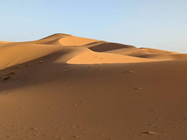モロッコ アフリカのサハラの一部 夕方に人間のチビ砂漠の写真の砂丘 — ストック写真