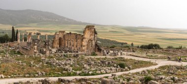 Kuzey Afrika, Fas 'taki eski bir Roma kenti olan Volubilis' teki forumun ikonik kalıntıları