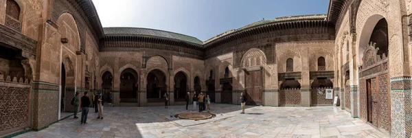 Fes Morocco April 2023 Traditional Oriental Facade Courtyard Madrasa Bou — Stock Photo, Image