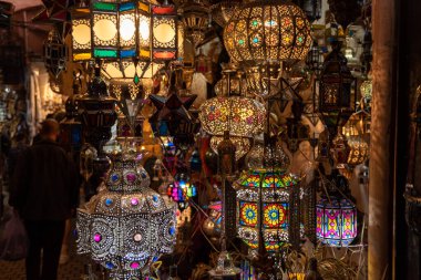Impressions of typical Moroccan souks in the medina of Marrakech clipart