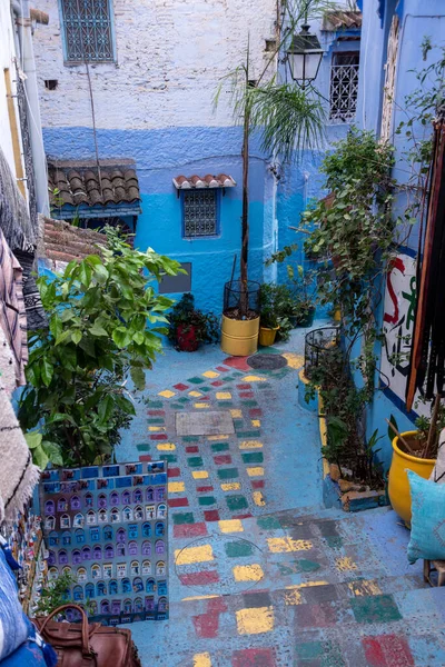 Vibrerande Blå Gränd Centrala Chefchaouen Marocko — Stockfoto