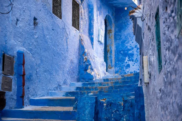 Яркая Голубая Аллея Центре Города Шефшауэн Марокко — стоковое фото
