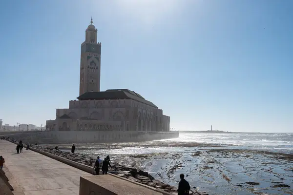Utanför Den Berömda Hassan Moskén Vid Casablancas Kust Marocko Stockfoto