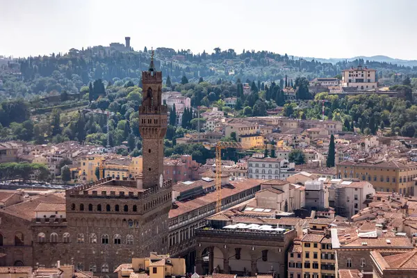 Floransa ve Vecchio Sarayı 'nın panoramik manzarası, İtalya