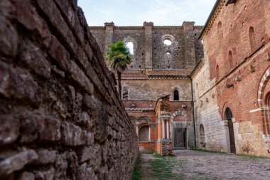 İtalya 'nın Toskana kentindeki San Galgano Ortaçağ Kilise Manastırı' nın Yıkıntısı
