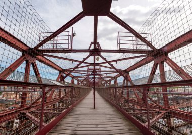 Magnificent steel architecture at the top of the UNESCO world heritage Vizcaya bridge in Portugalete, designed by Alberto Palacio, autonomous region of the basque country, Spain clipart