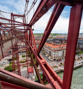 Magnificent steel architecture at the top of the UNESCO world heritage Vizcaya bridge in Portugalete, designed by Alberto Palacio, autonomous region of the basque country, Spain clipart