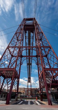 Pylon of the famous Vizcaya bridge in Portugalete near Bilbao, a UNESCO world heritage transporter bridge designed by Alberto Palacio, situated in the autonomous region of the basque country clipart