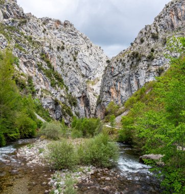 Rio Cares at the beginning of the Cares gorge near village Cain de Valdeon, Spain clipart