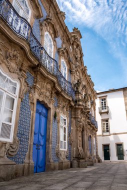 Portekiz 'in Braga şehrinde Palacio do Raio' nun güzel mavi fayanslı cephesi