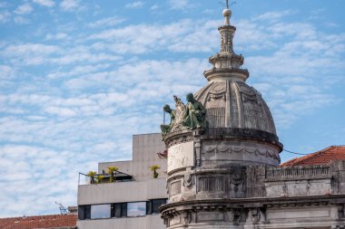 Decorative art nouveau roof decoration at the Bank of Portugal building in Braga, Portugal clipart