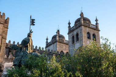 Gothic cathedral of Porto at sunset, Portugal clipart