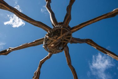 Bilbao, İspanya - Mai 16, 2024 Bilbao, İspanya 'daki Büyük Örümcek Heykelinin Altında