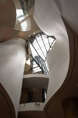 Bilbao, İspanya - Mai 16, 2024 - Frank Gehry tarafından tasarlanan Bilbao, Bask ülkesindeki Guggenheim Müzesinin İkonik tavanı