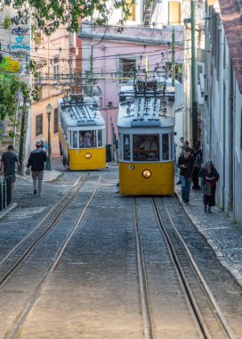 Lisboa, Portugal - June 04, 2024 - Iconic Elevador da Gloria in downtown Lisboa winds its way up the street, Portugal clipart