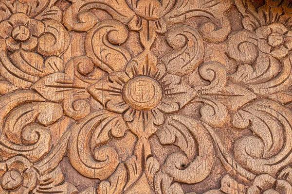 Close Intrincado Design Madeira Esculpida Uma Porta Casa Balinesa Tradicional — Fotografia de Stock