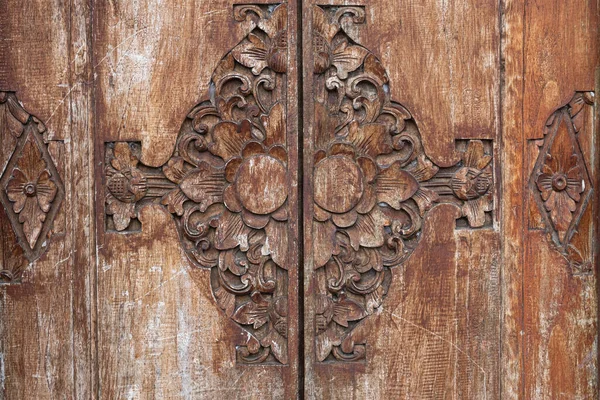 Ancient Old Wood Carved Detail Balinese Door Bali Indonesia — Fotografia de Stock