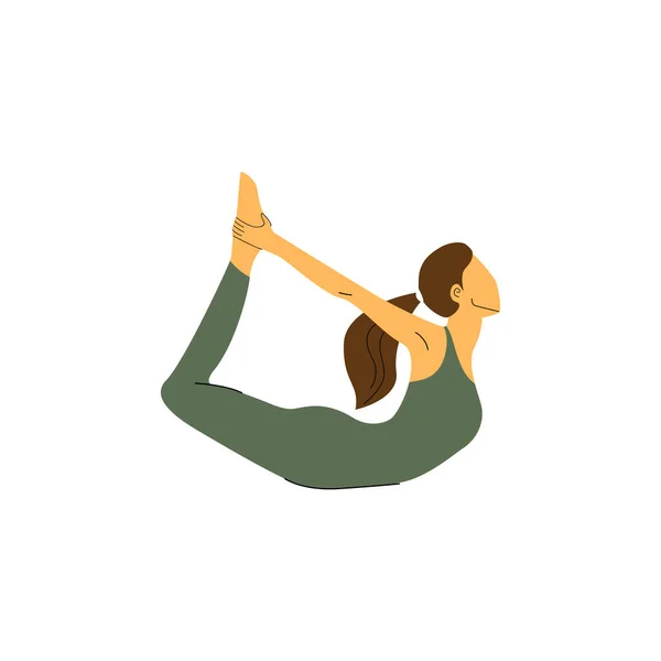 Chica Haciendo Yoga Bow Pose Dhanurasana Ilustración Vectorial — Vector de stock