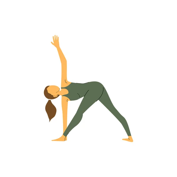 Meisje Doet Aan Yoga Driehoek Pose Trikonasana Vectorillustratie — Stockvector