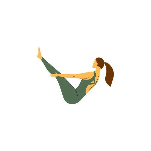 Chica Haciendo Yoga Barco Pose Paripurna Navasana Ilustración Vectorial — Vector de stock