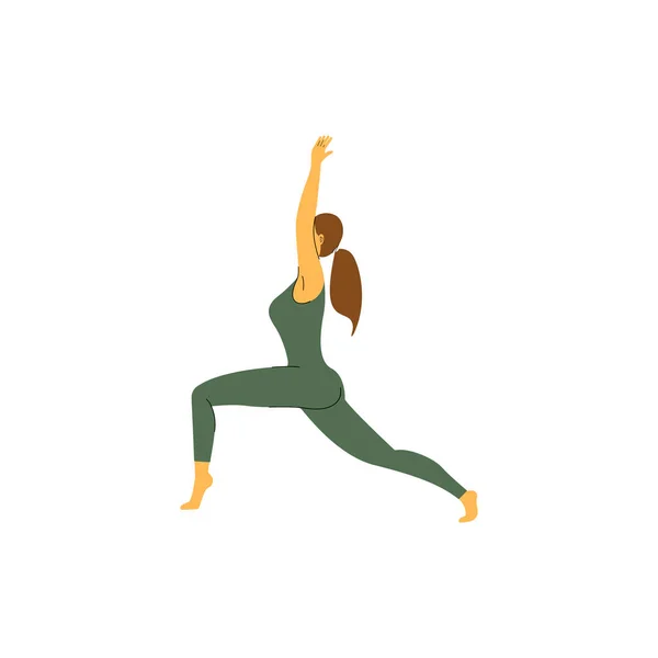 Flicka Som Gör Yoga Crescent Pose Anjaneyasana Vektorillustration — Stock vektor