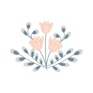 Yapraklı simetrik tasarım çiçekleri, minimalist tasarım, bahar konsepti, Sevgililer Günü konsepti