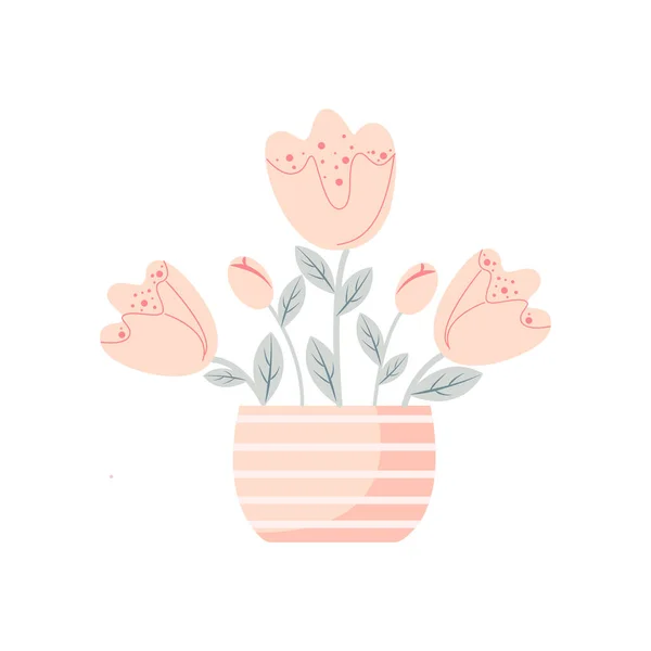 Flowers, tulips with leaves in a pot, minimalist design, spring concept, Valentine\'s day concept