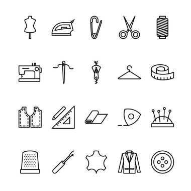 Sewing, Tailor Outline Icon Set