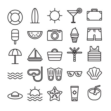 Beach outline icon set
