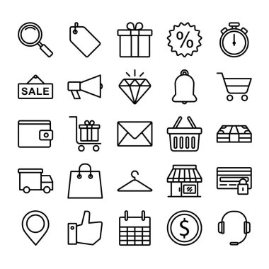 Online shop outline icon set