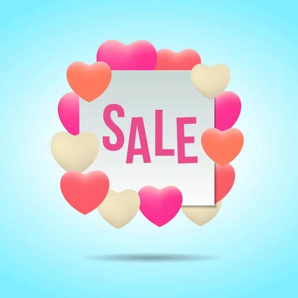 Sale promo label with hearth balloons