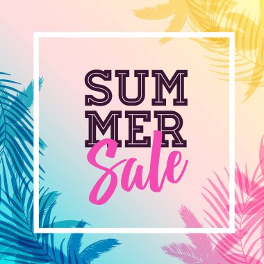 Summer sale banner with palm leaves background