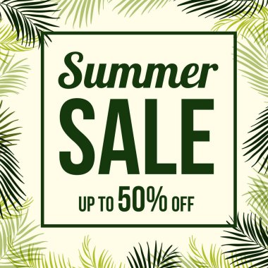Summer sale banner with palm leaves background