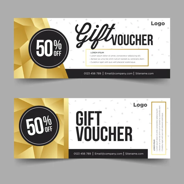 Gift Voucher template with gold and black background color