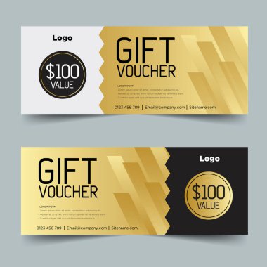 Gift Voucher template with gold and black. Background design