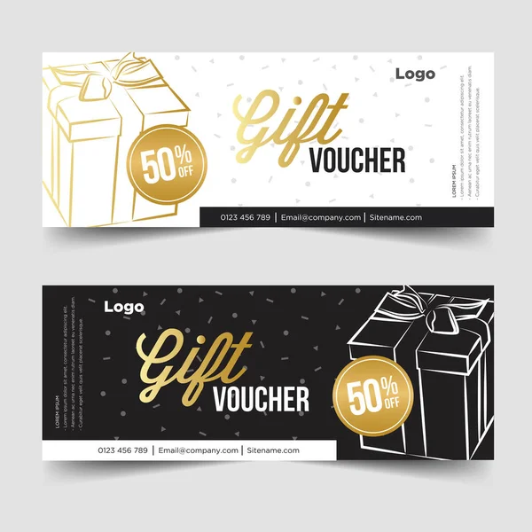 Gift Voucher template with gold and black. Background design