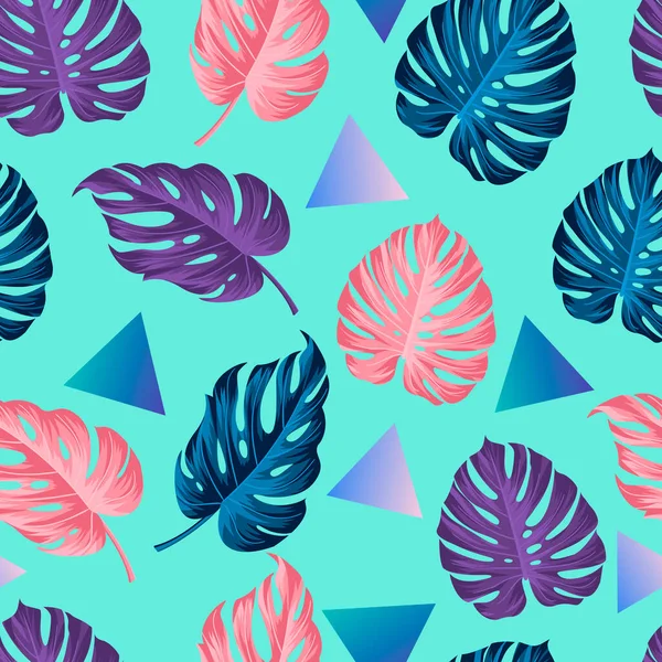 Floral Seamless Pattern Leaves Triangles Tropical Background — Archivo Imágenes Vectoriales