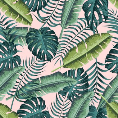 Tropical leaves, jungle leaves seamless floral pattern background