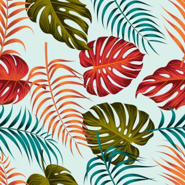 Tropical leaves, jungle leaves seamless floral pattern background