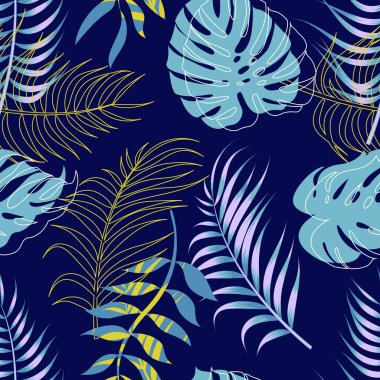 Abstract tropical leaves, jungle leaves seamless floral pattern background