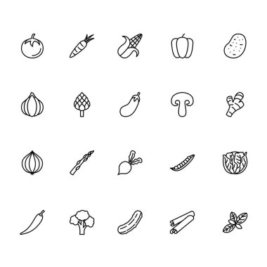 Vegetable icon set, outline style